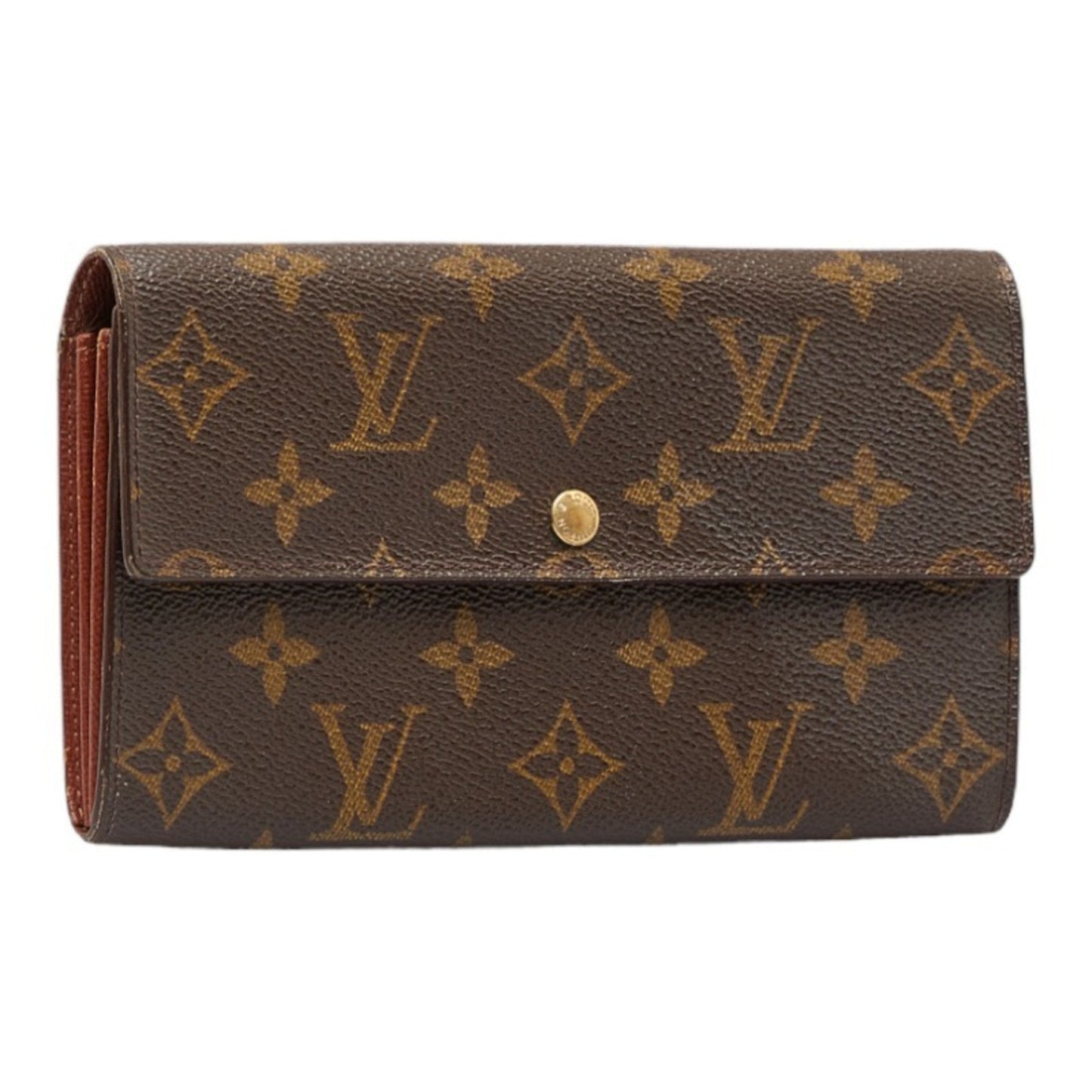 LOUIS VUITTON Monogram Pochette Porte Monet Credit Long Wallet M61725 Brown PVC Leather Ladies