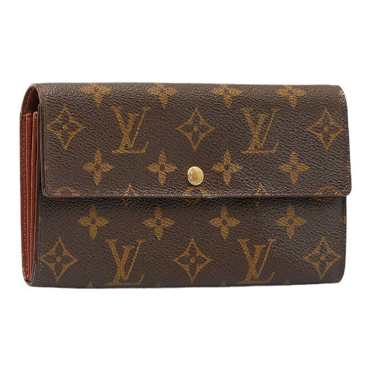 LOUIS VUITTON Monogram Pochette Porte Monet Credit Long Wallet M61725 Brown PVC Leather Ladies