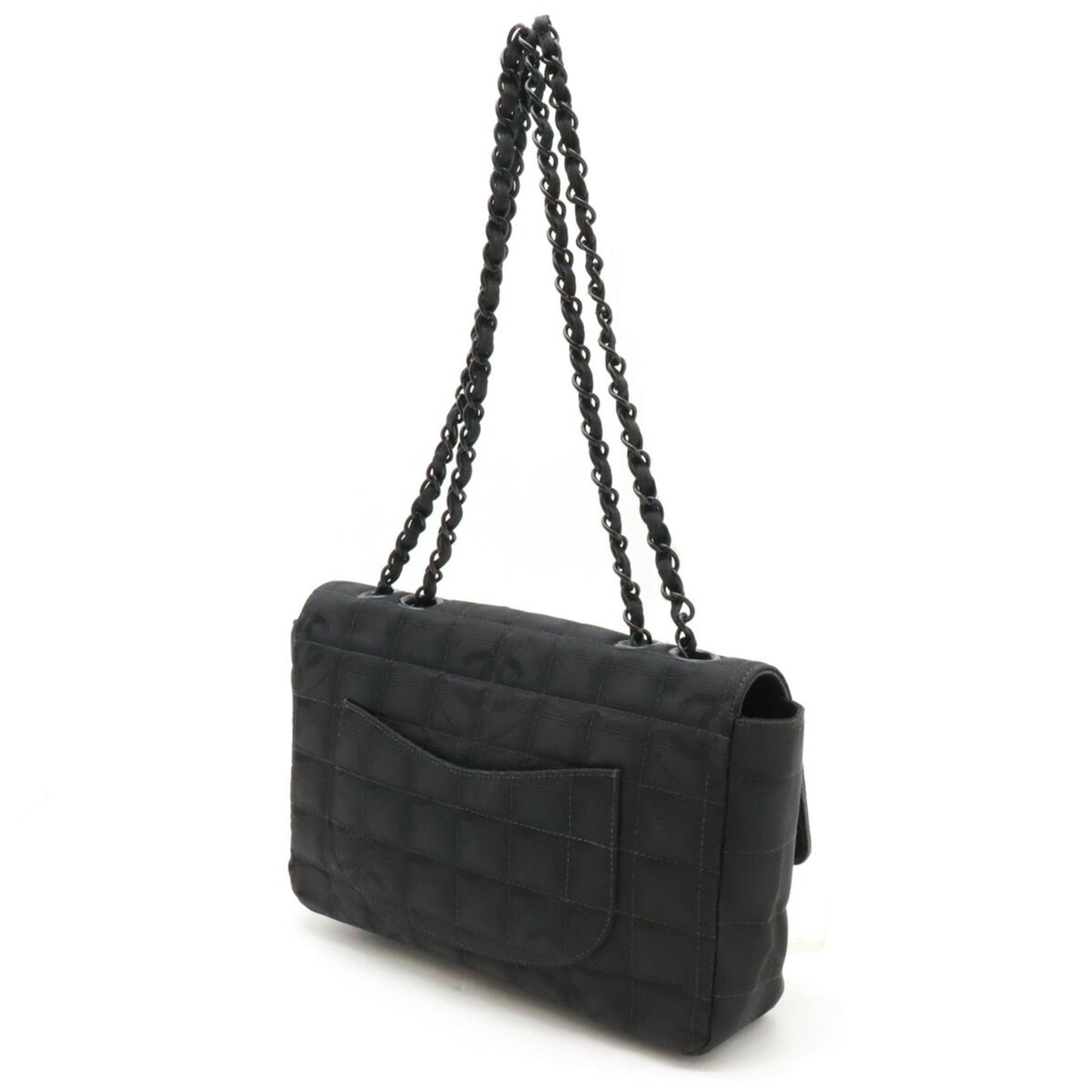 CHANEL New Travel Line Shoulder Bag Chain Nylon Jacquard Leather Black A15285