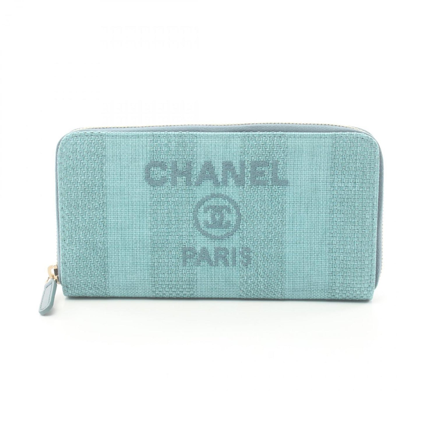 CHANEL Deauville Stripe Round Long Wallet Leather Canvas Fabric Women's Blue AB1976