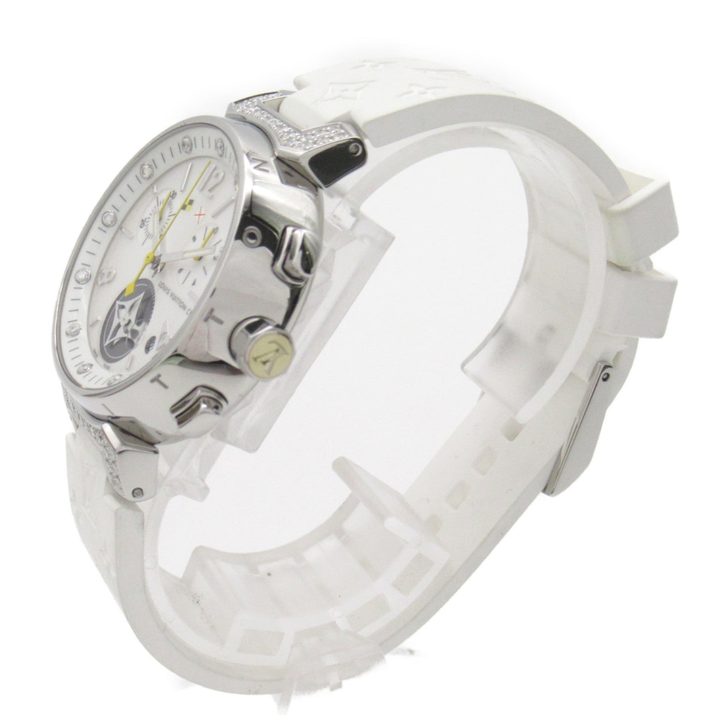 LOUIS VUITTON Tambour Chrono Lovely Cup 12P Diamond/Lug Diamond Wrist Watch Wrist Watch Q132H Quartz White White shell Q132H