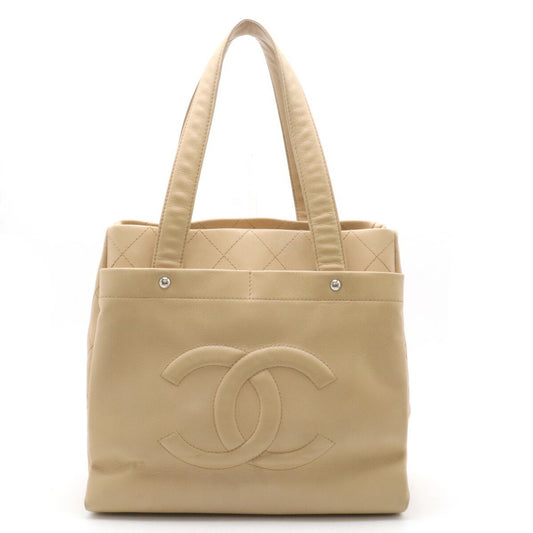 CHANEL Coco Mark Tote Bag Shoulder Caviar Skin Leather Beige