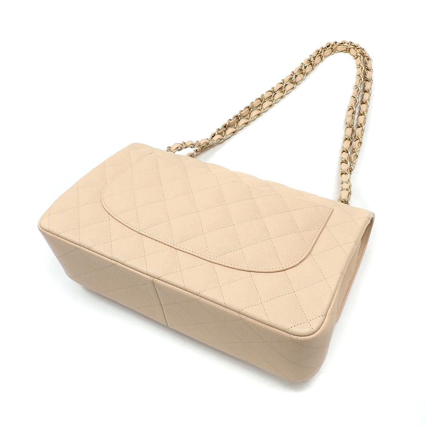 Chanel W flap chain shoulder bag Matelasse 30 Women's Beige Caviar Skin A58600 Coco Mark