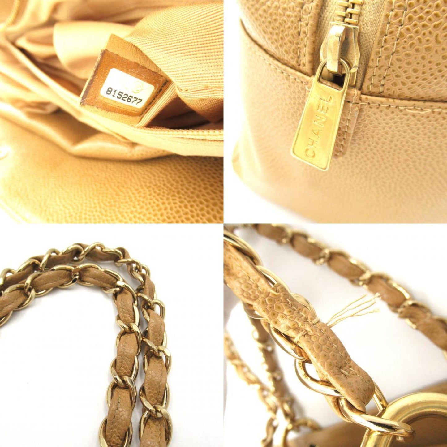 CHANEL Shoulder Tote Bag Caviar Skin (Grained Calf) Women's Beige A18004