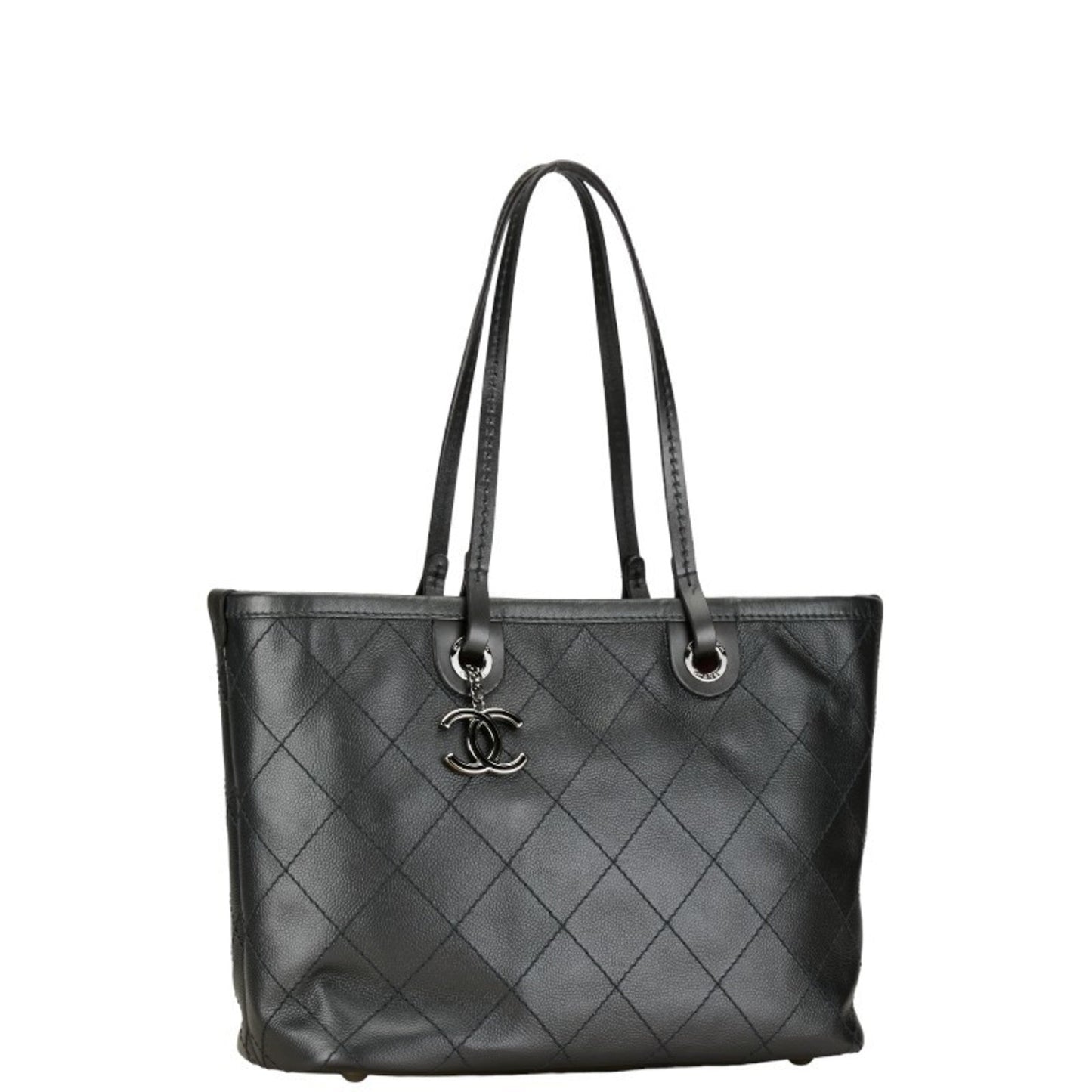 CHANEL Wild Stitch Coco Mark On The Road Tote Bag Shoulder Black Caviar Skin Leather Women's