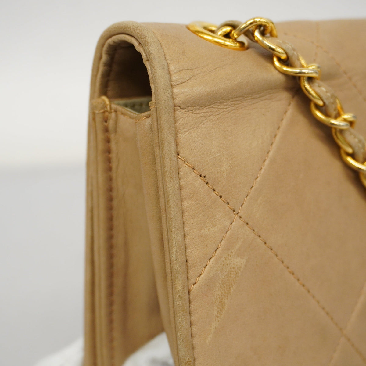 ChanelAuth  Matelasse Single Chain Women's Leather Shoulder Bag Beige