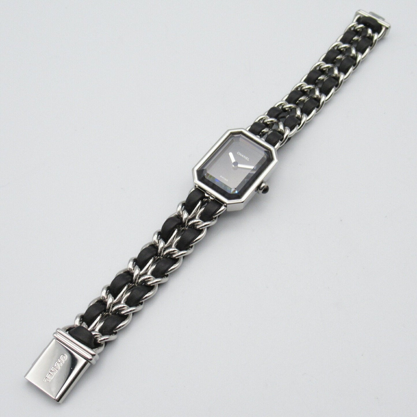 CHANEL Premiere L Watch Stainless Steel Leather Strap Women's Black H0451