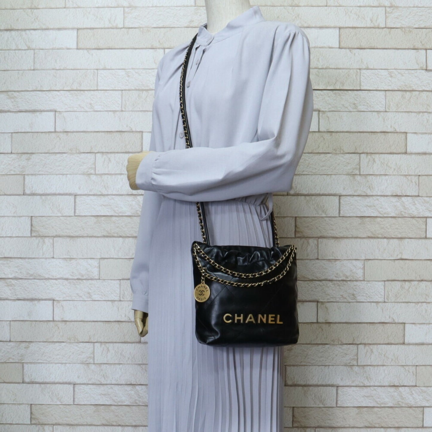 Chanel 22 Handbag Shoulder Bag Leather Black Women's CHANEL