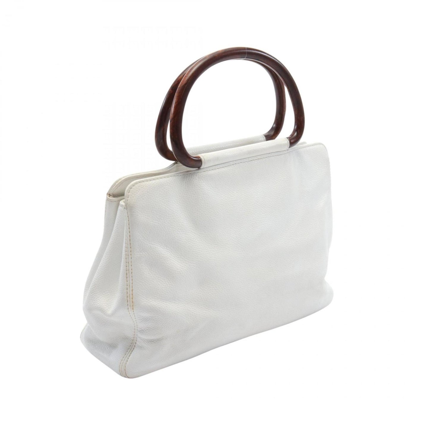 CHANEL Coco Mark Handbag Bag Leather Women's White