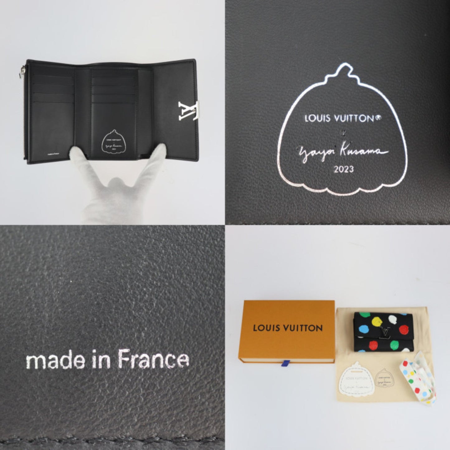 LOUIS VUITTON Portefeuille Capucines LV x YK Yayoi Kusama Collaboration Trifold Wallet M81963 Taurillon Leather Black Multicolor Silver Hardware 2023 Collection Vuitton