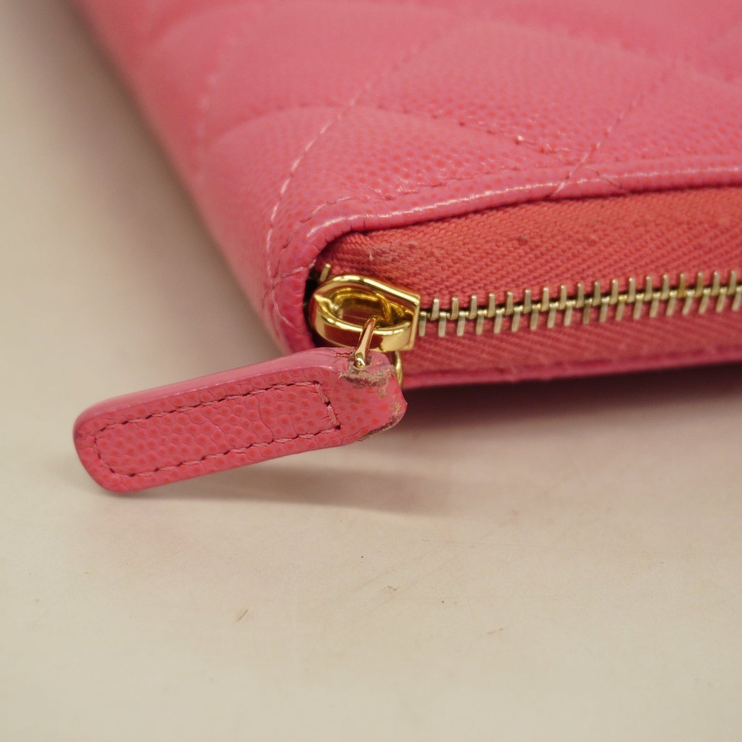ChanelAuth  Matelasse Gold Hardware Women's Caviar Leather Long Wallet Pink