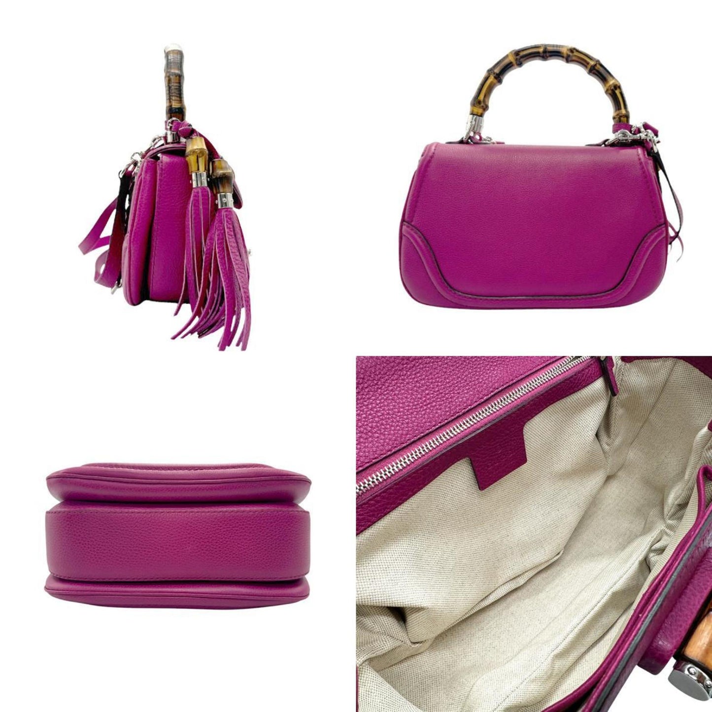 Gucci Bamboo Pink Purple Leather Handbag Shoulder Bag