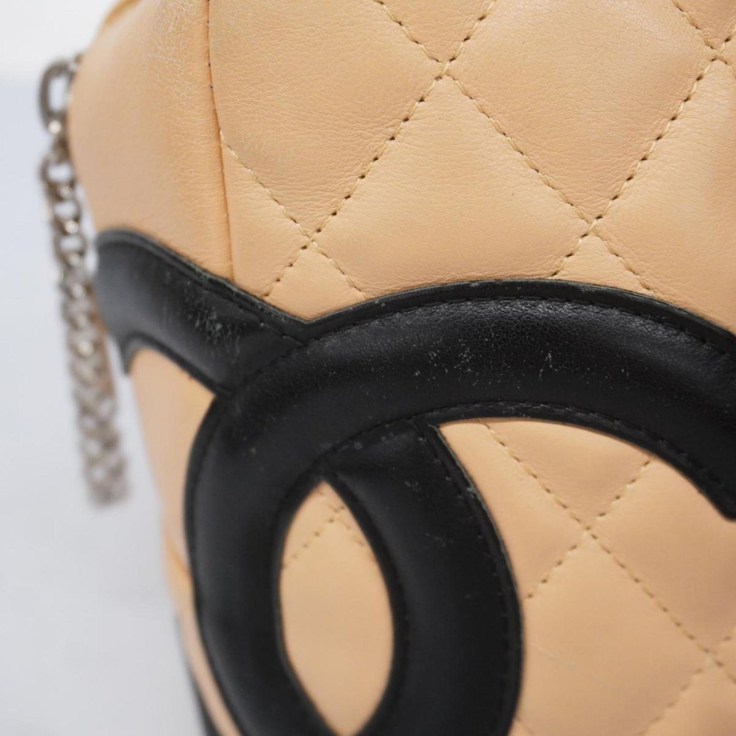 Chanel Shoulder Bag Cambon Lambskin Black Beige Women's