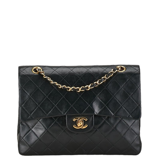 Chanel Matelasse 25 Coco Mark Double Flap Chain Shoulder Bag Black Lambskin Women's CHANEL