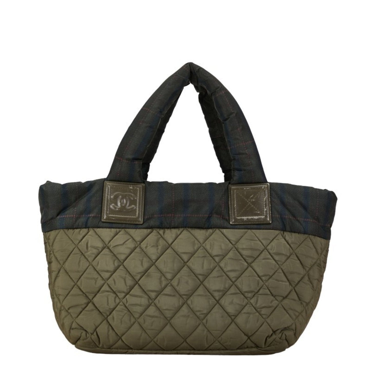 Chanel Coco Mark Cocoon Reversible Check Quilted Handbag Tote Bag Green Nylon Women's CHANEL