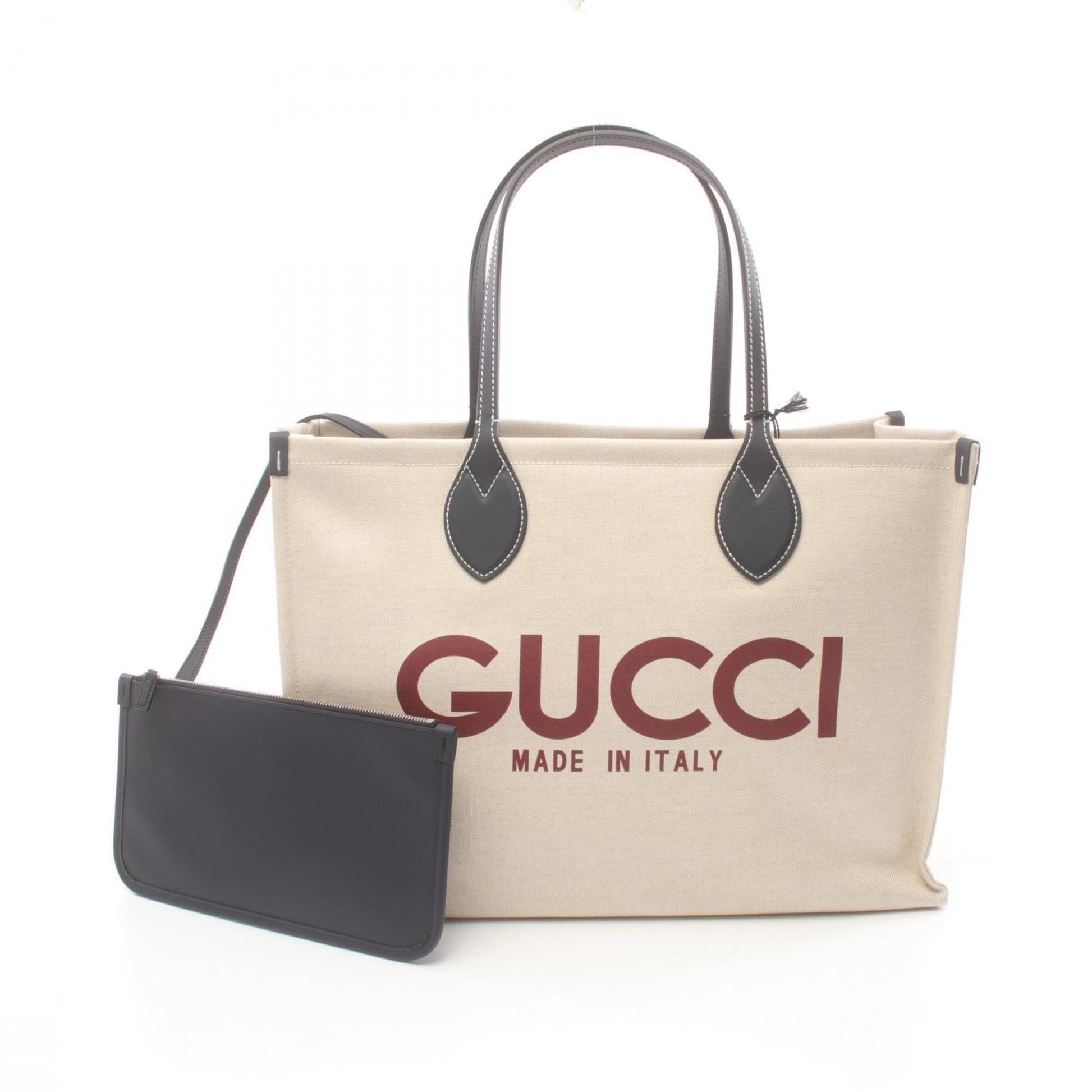 Gucci Beige Bordeaux Navy Canvas Leather Pouch Tote Bag ()