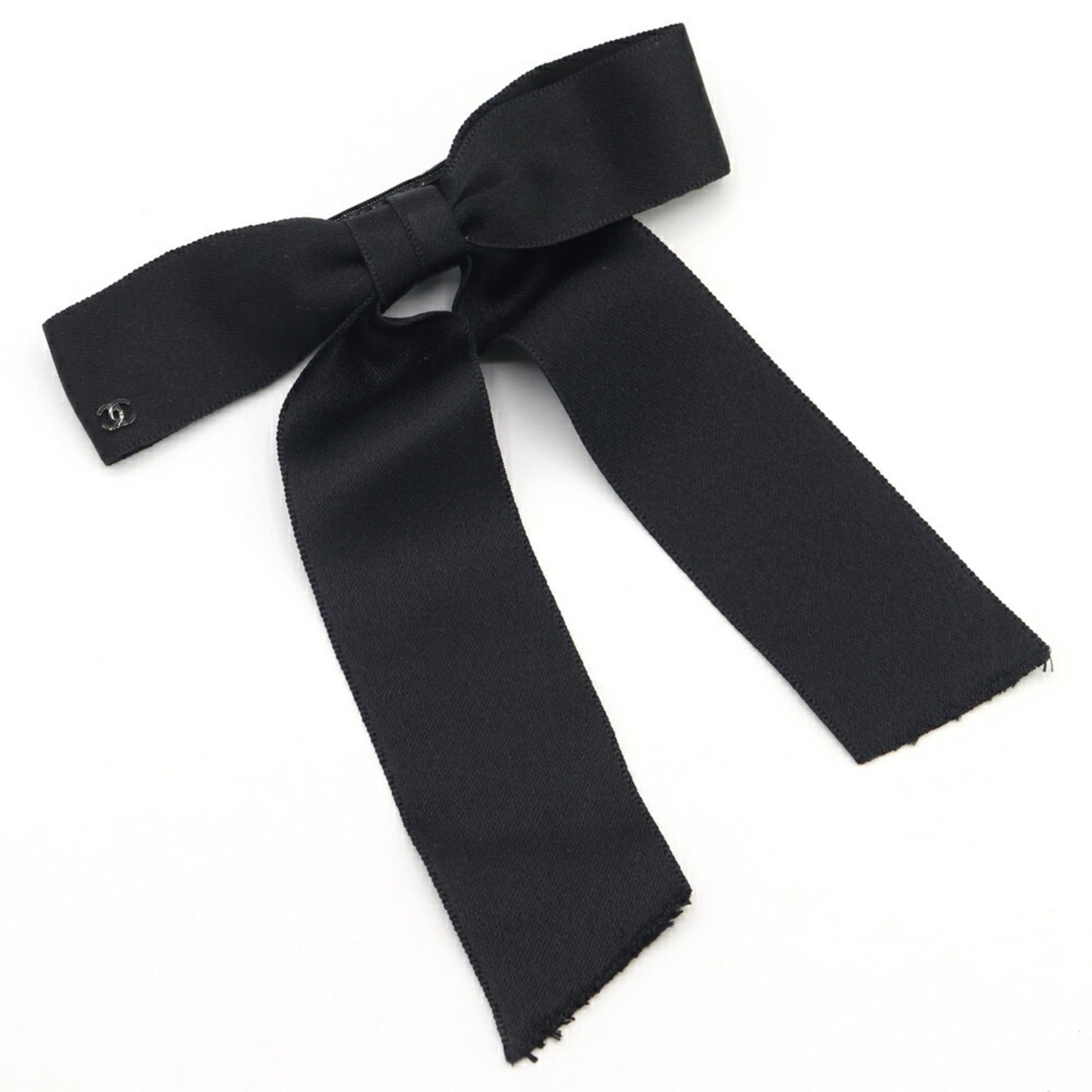 CHANEL Barrette Black Satin Hair Ribbon Clip for Women