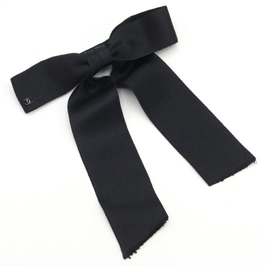 CHANEL Barrette Black Satin Hair Ribbon Clip for Women