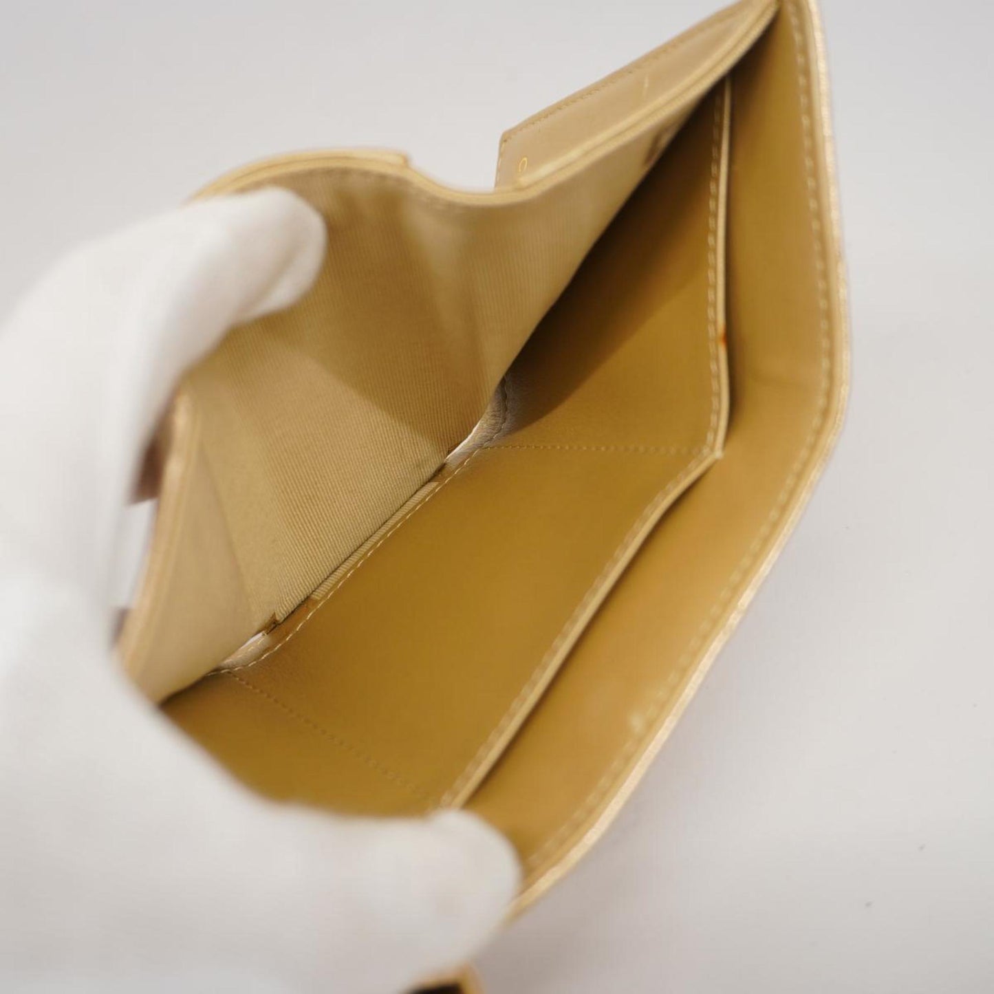 Chanel Tri-fold Wallet Matelasse Lambskin Champagne Gold Women's
