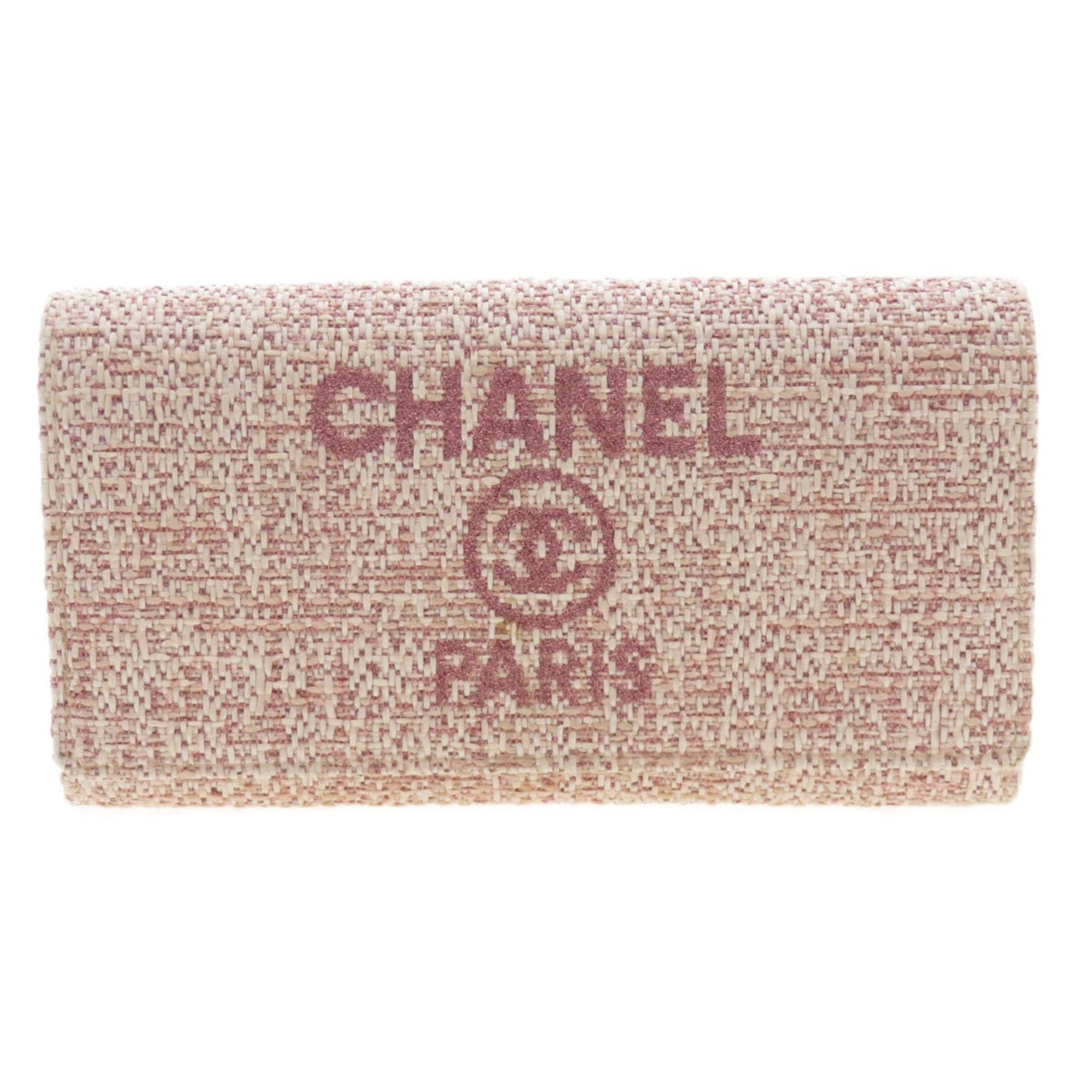 CHANEL Coco Mark Long Wallet Leather/Tweed Women's