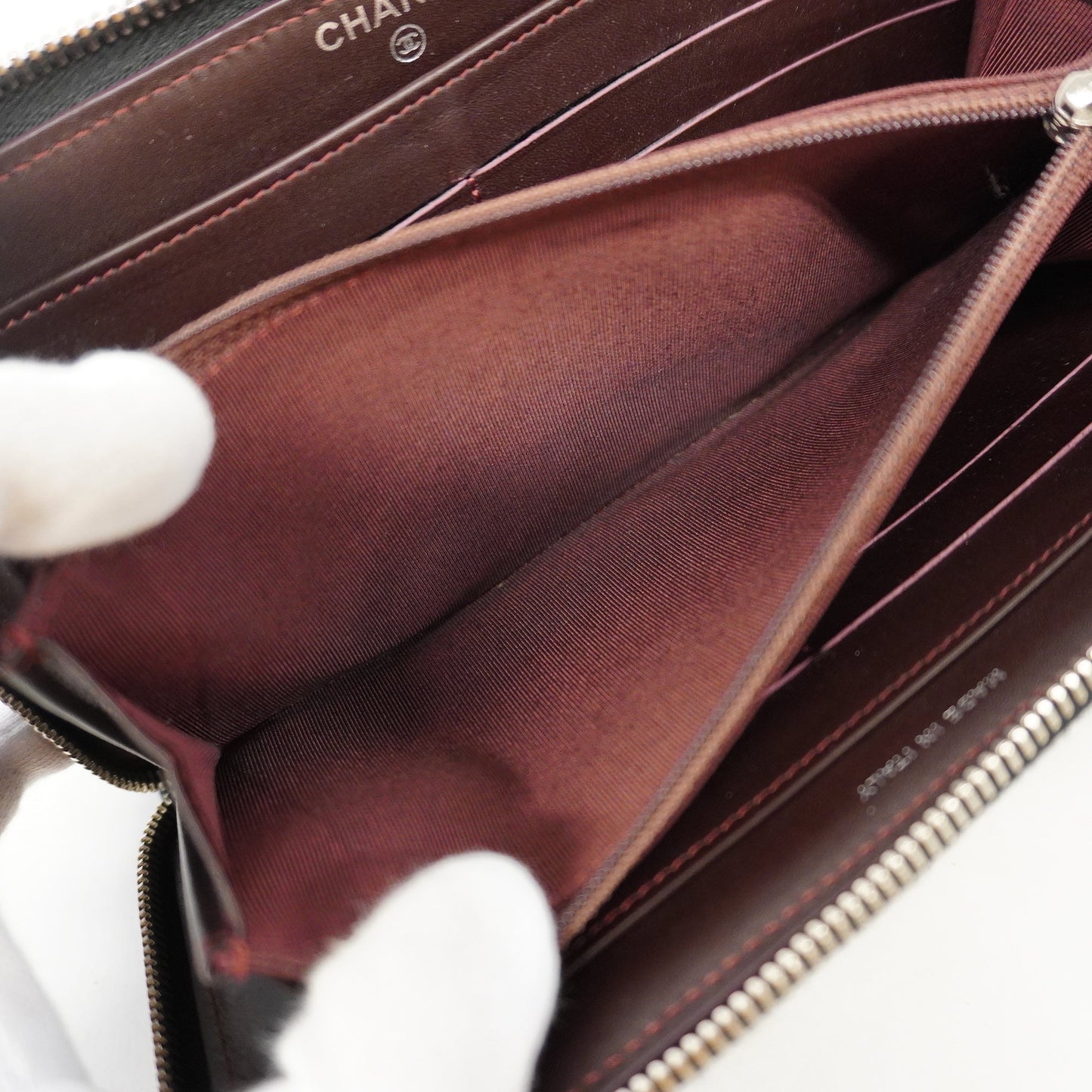ChanelAuth  Matelasse Bi-fold Long Wallet Silver Metal Fittings Women's