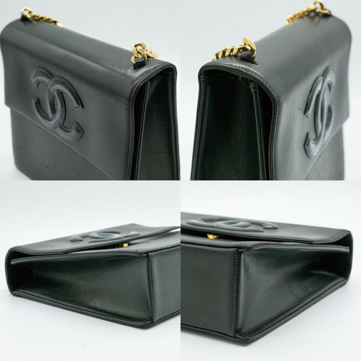 CHANEL Handbag Coco Mark Leather Black Gold Women's PD294