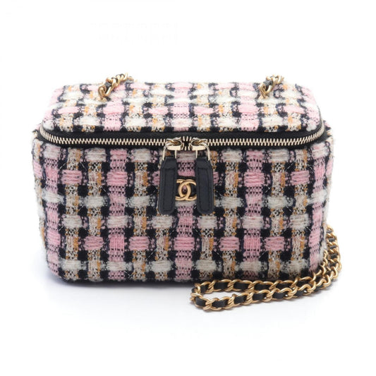 CHANEL Coco Mark Vanity Shoulder Bag, Fabric Leather, Women's, Pink, Black, Multicolor, AP2303