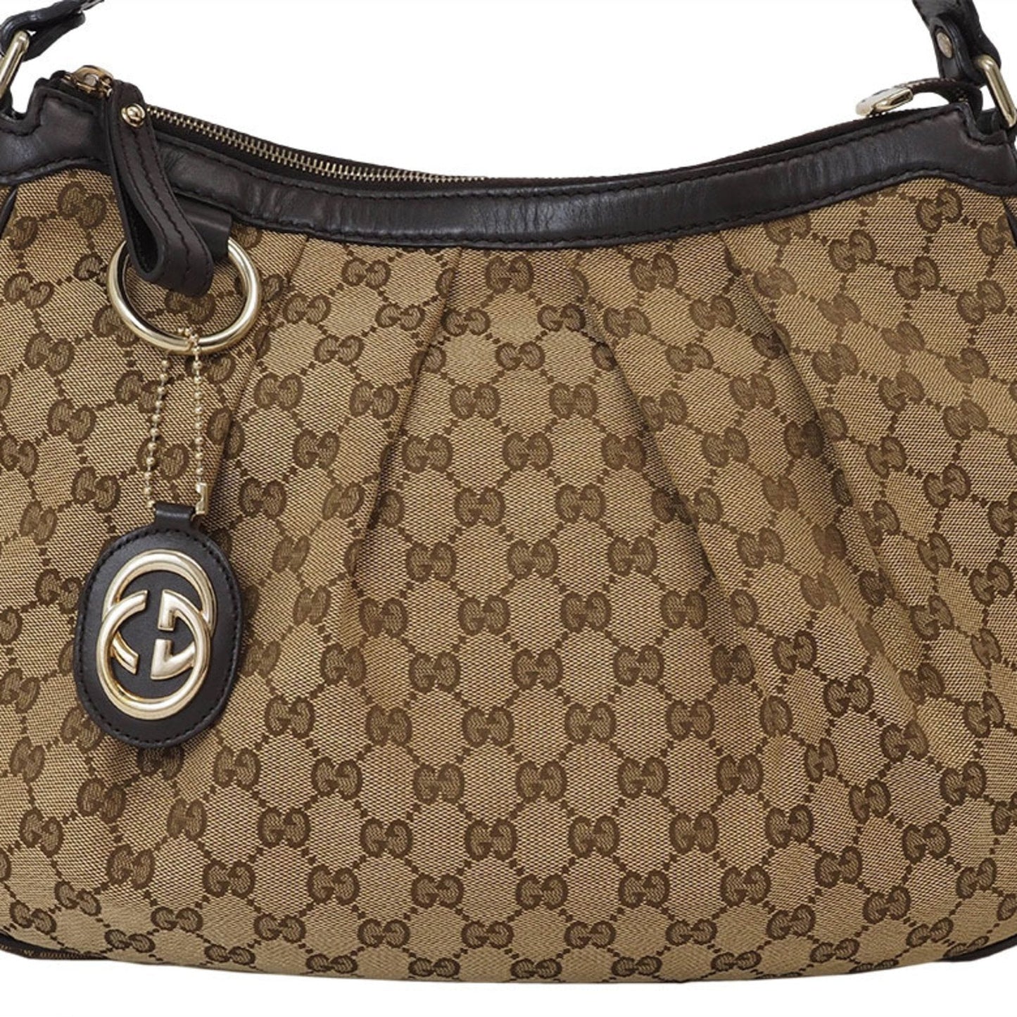 Gucci Gg Canvas Beige Brown Canvas Leather Shoulder Bag