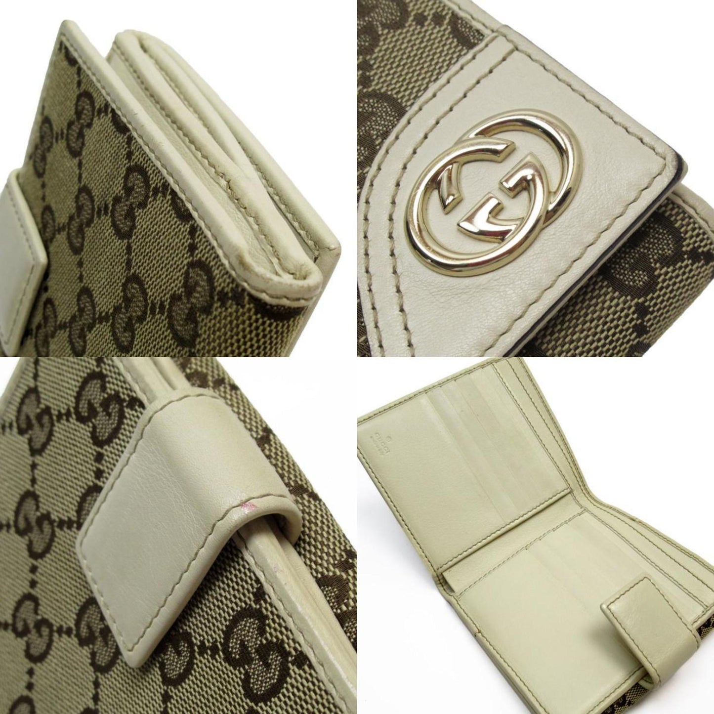 Gucci Brown Ivory Gg Canvas Leather Wallet (Bi-Fold)
