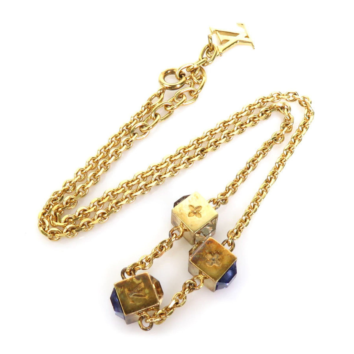 LOUIS VUITTON Necklace Collier Gamble Metal/Rhinestone Gold/Purple Unisex