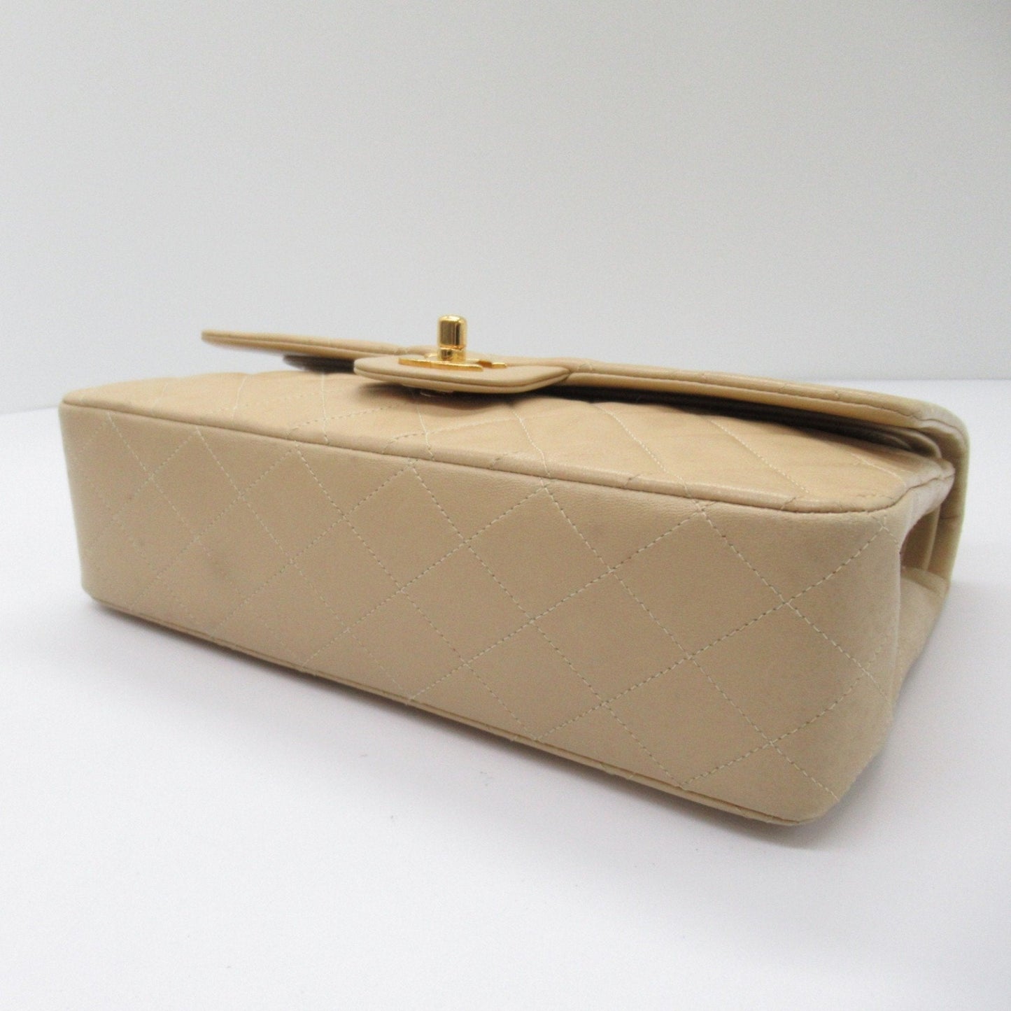 CHANEL Matelasse Double Flap ChainShoulder Bag Beige Lambskin (sheep leather)