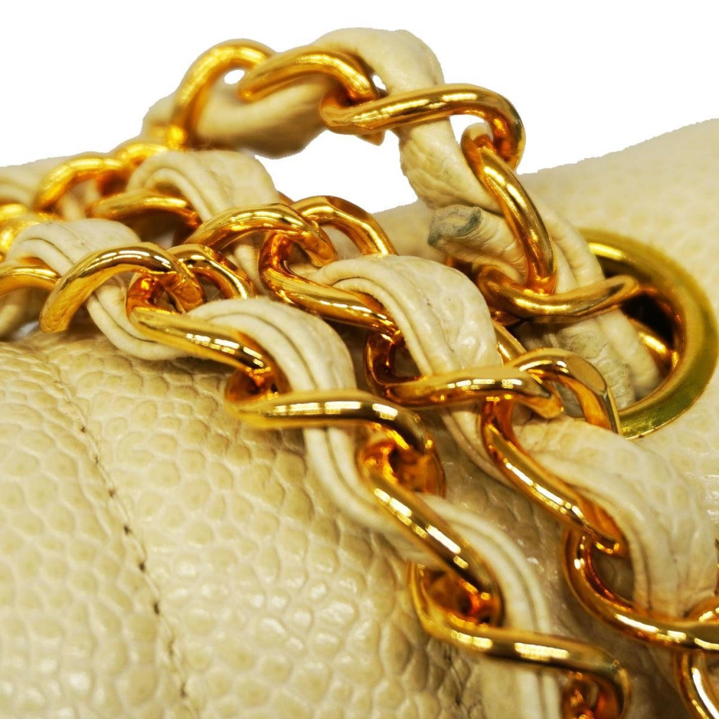 Chanel Shoulder Bag Mademoiselle Chain Caviar Skin White Women's