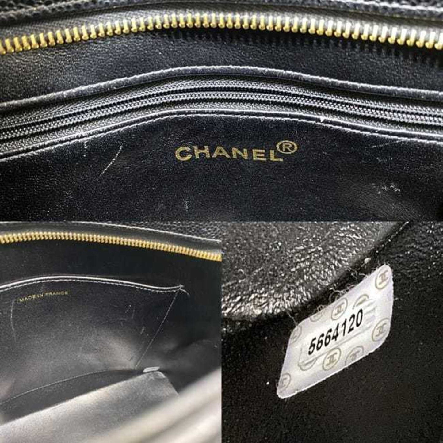 CHANEL reprint tote black gold A01804 bag leather caviar skin No. 5  coco mark quilting stitch