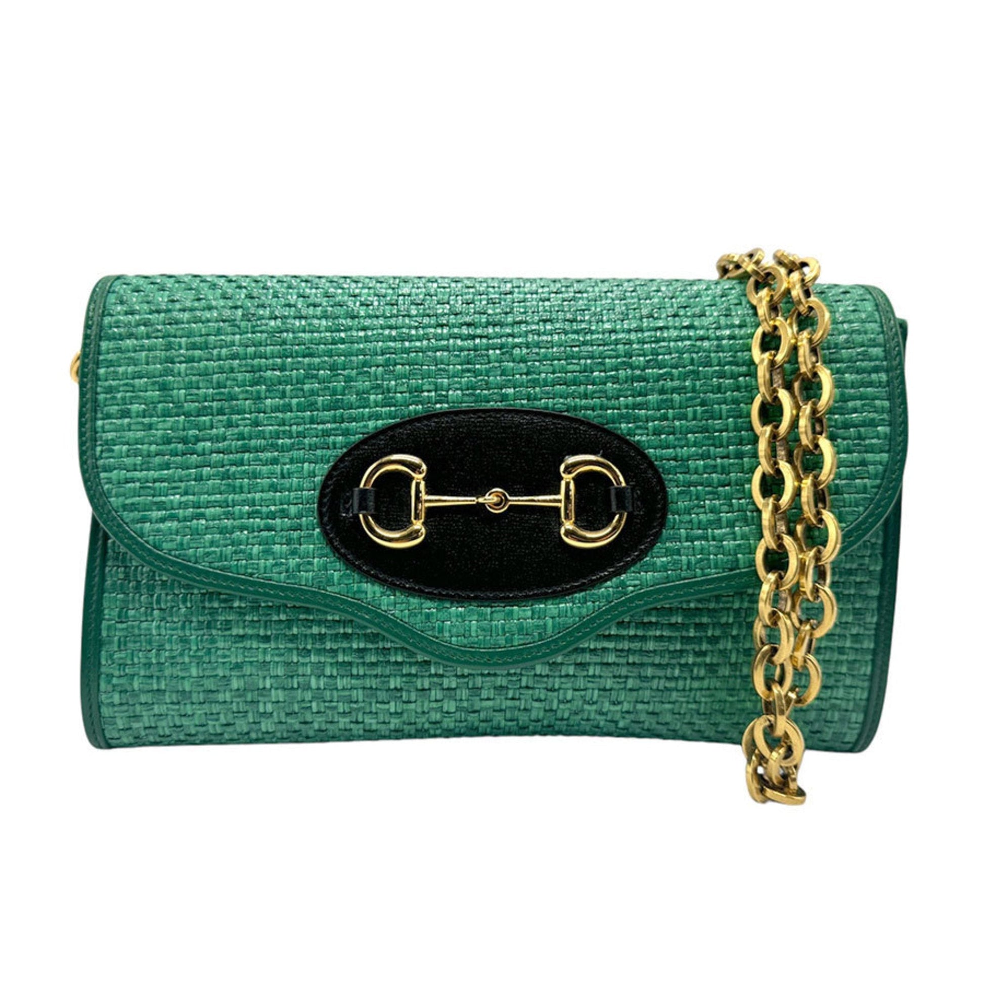 Gucci Green Straw Shoulder Bag ()
