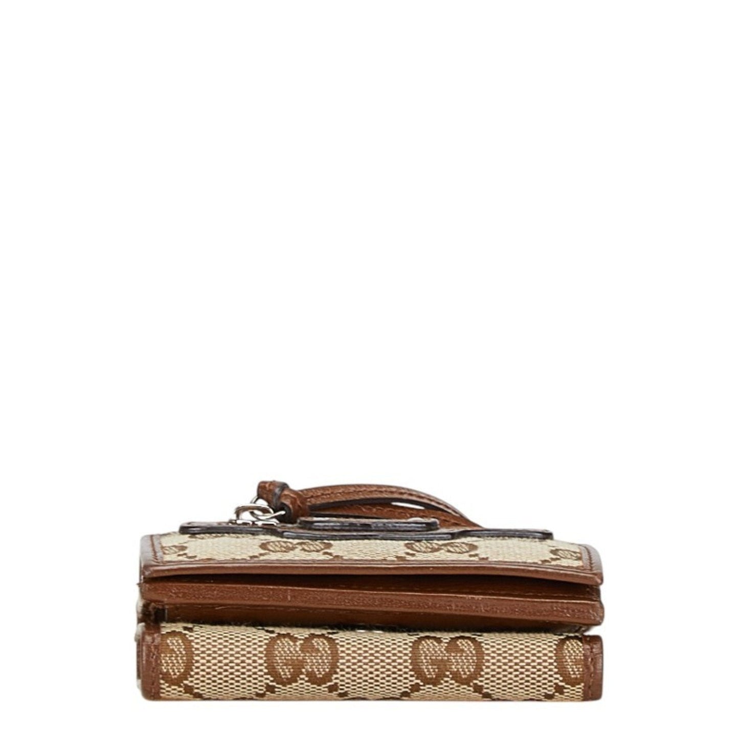 Gucci Beige Brown Gg Canvas Leather Wallet (Tri-Fold)