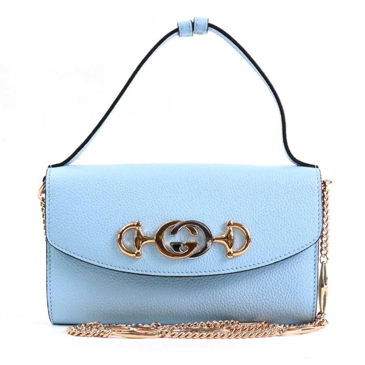 GUCCI Handbag Crossbody Shoulder Bag GG Horsebit Leather/Metal Light Blue/Gold/Silver Ladies 564718