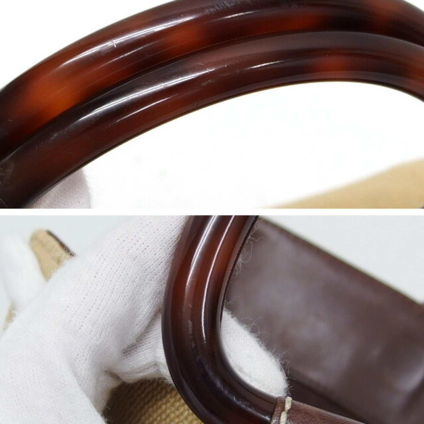 CHANEL Tortoiseshell Handle Canvas Tote Coco Mark Beige