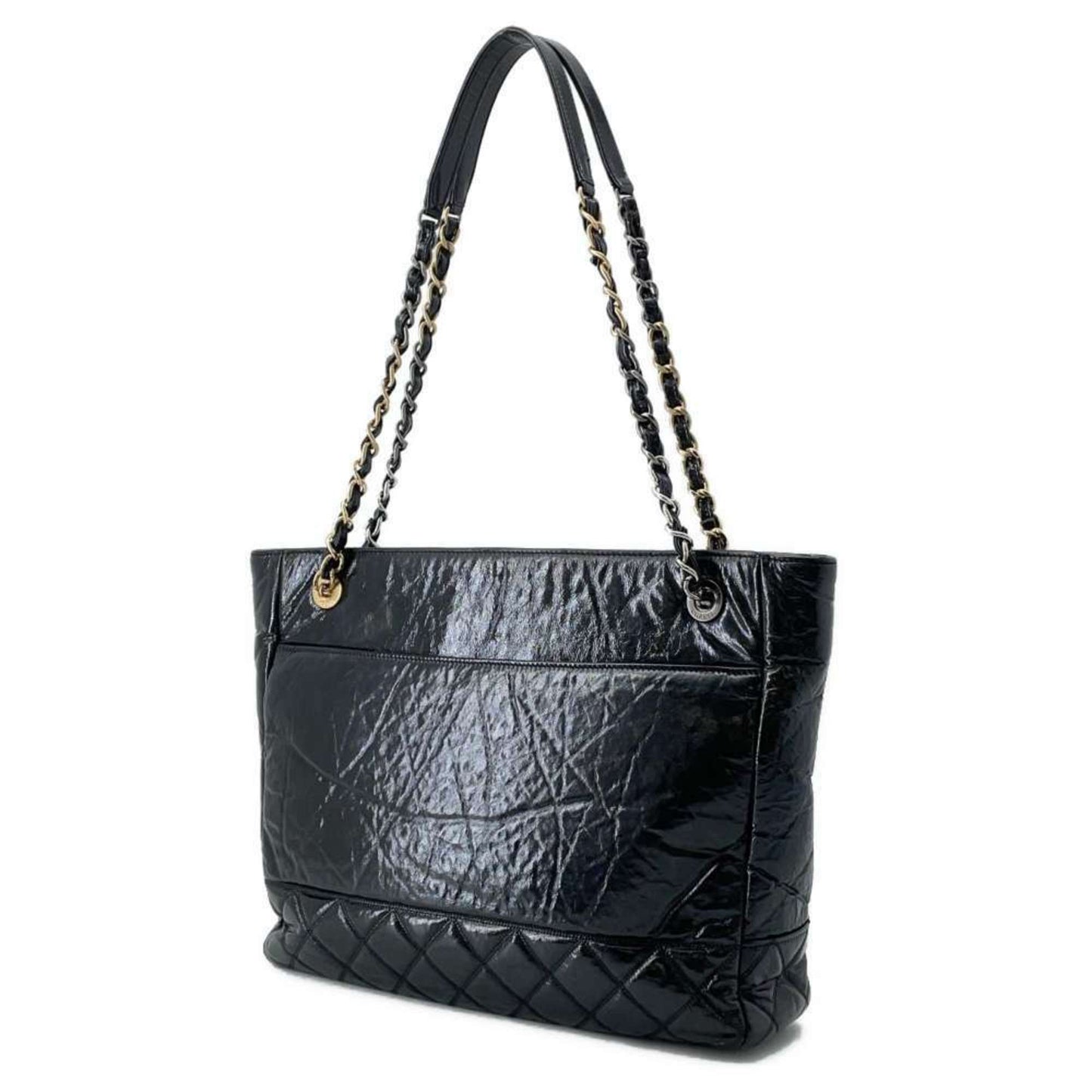 Chanel Chain Tote Bag Coco Mark Shiny Aged Calf Leather AS1875 CHANEL Shoulder Black