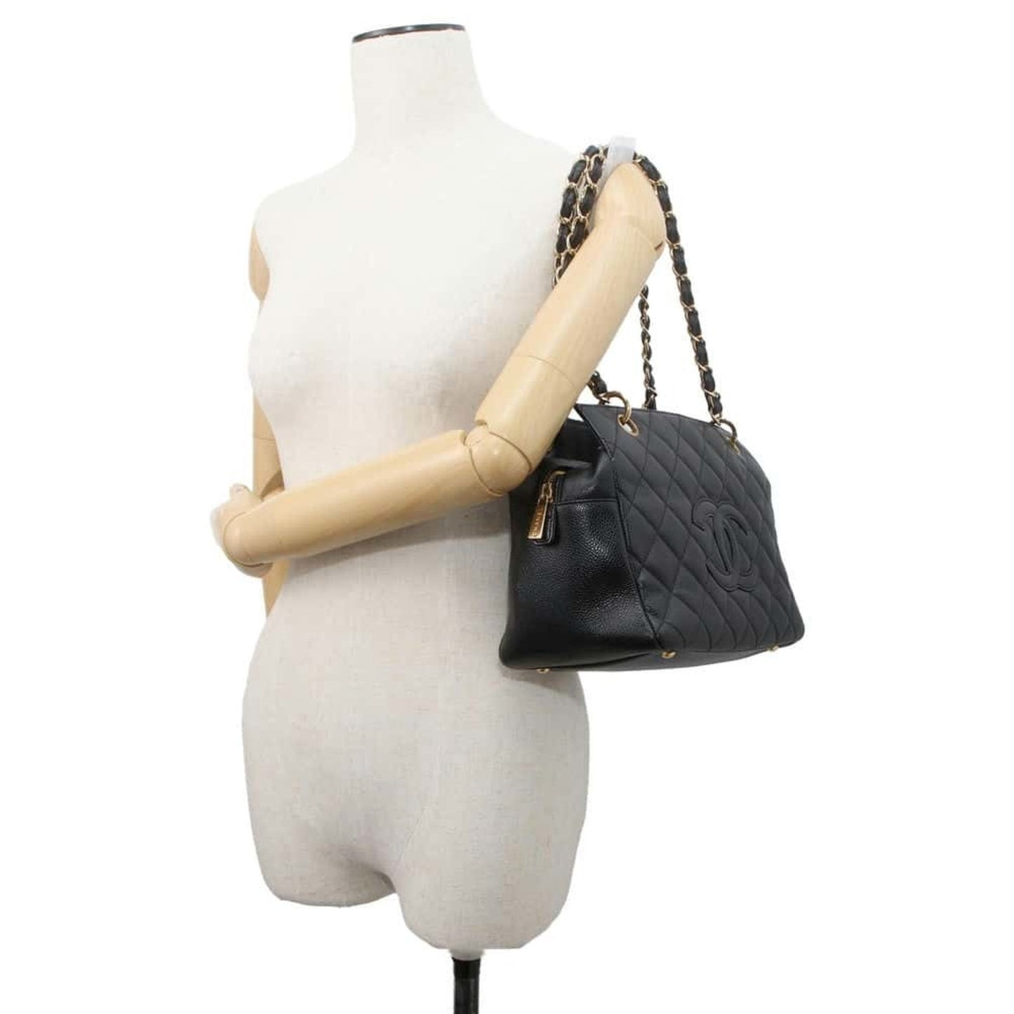 Chanel Chain Tote Bag Matelasse Coco Mark Caviar Skin A18004 CHANEL Black