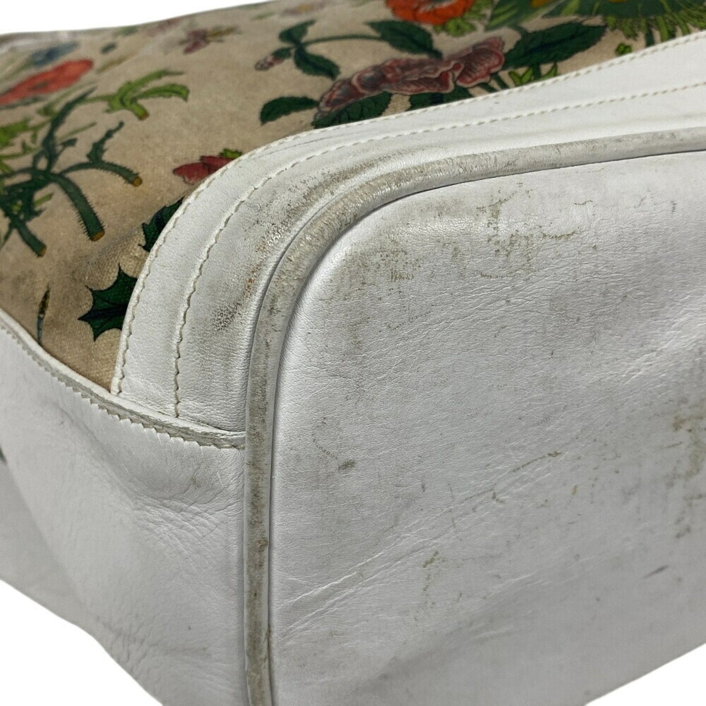 Gucci Flora White Canvas Leather Shoulder Bag