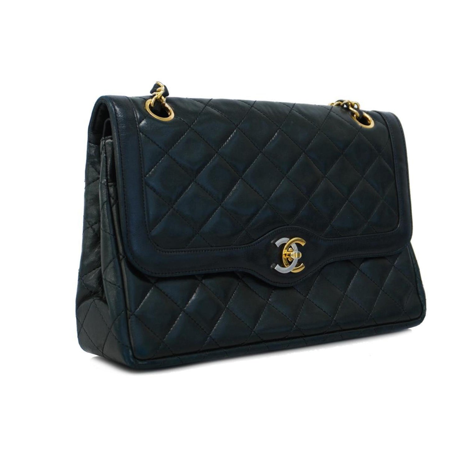 Chanel Shoulder Bag Matelasse Paris Limited W Flap Chain Lambskin Black Women's