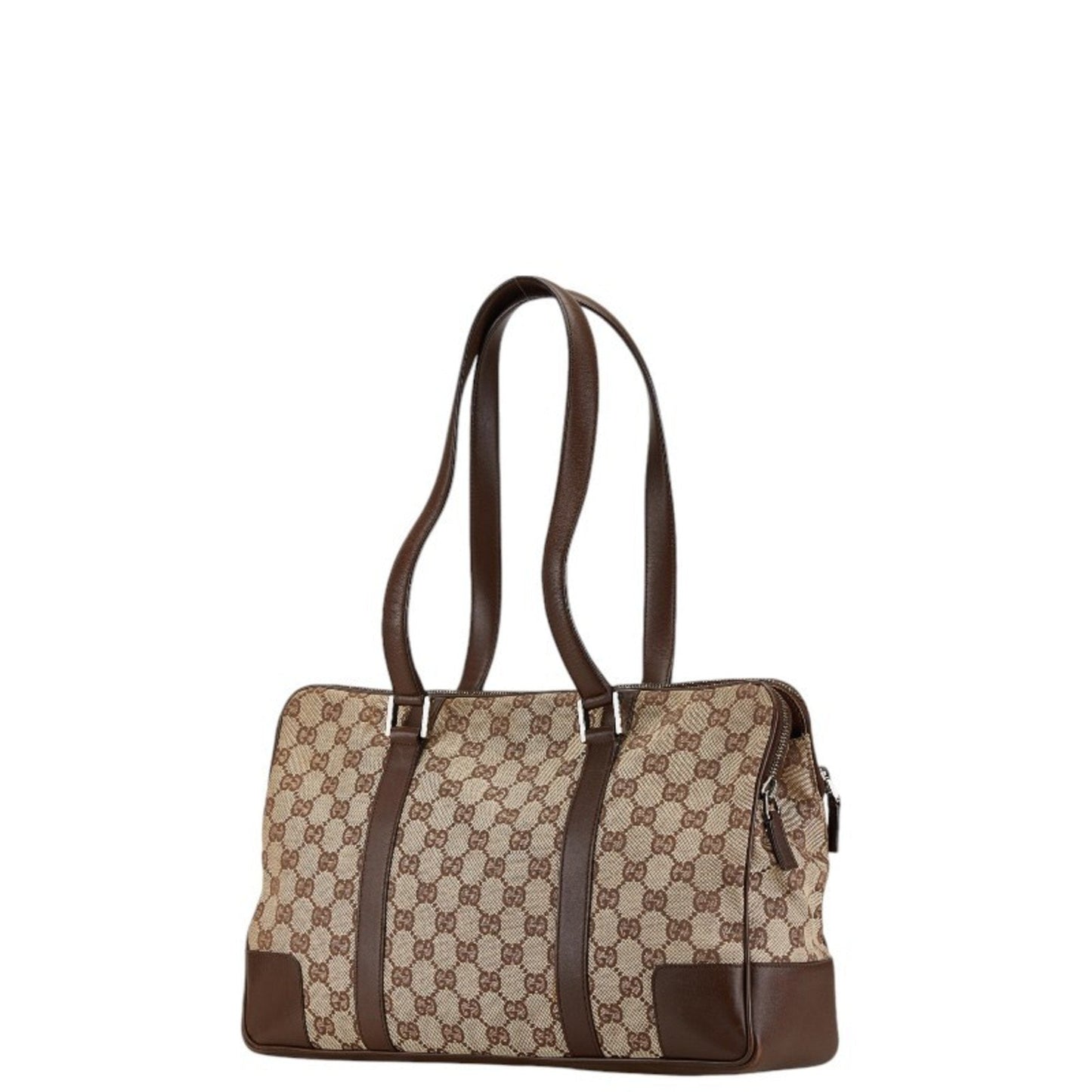 Gucci Beige Brown Canvas Leather Handbag