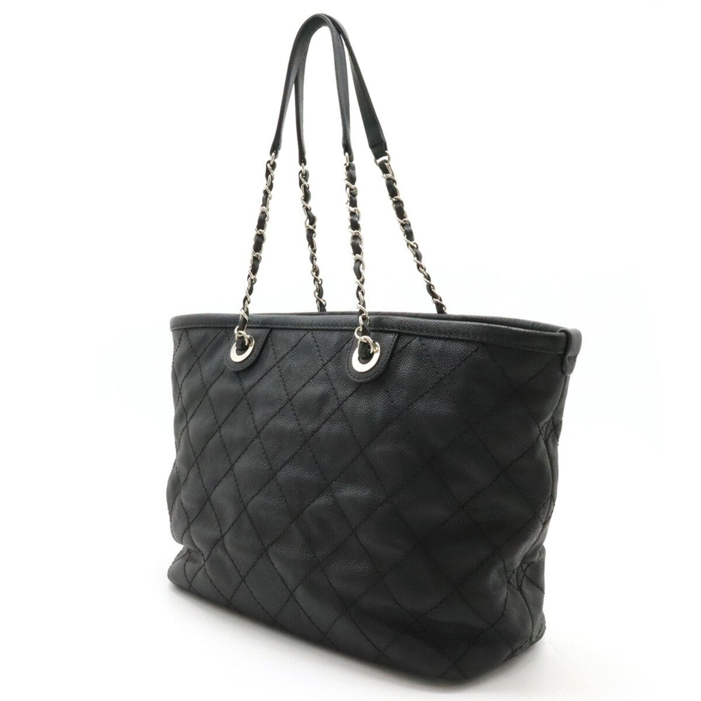 CHANEL Chanel Matelasse Coco Mark Chain Tote Bag Shoulder Caviar Skin Leather Dark Gray A92754