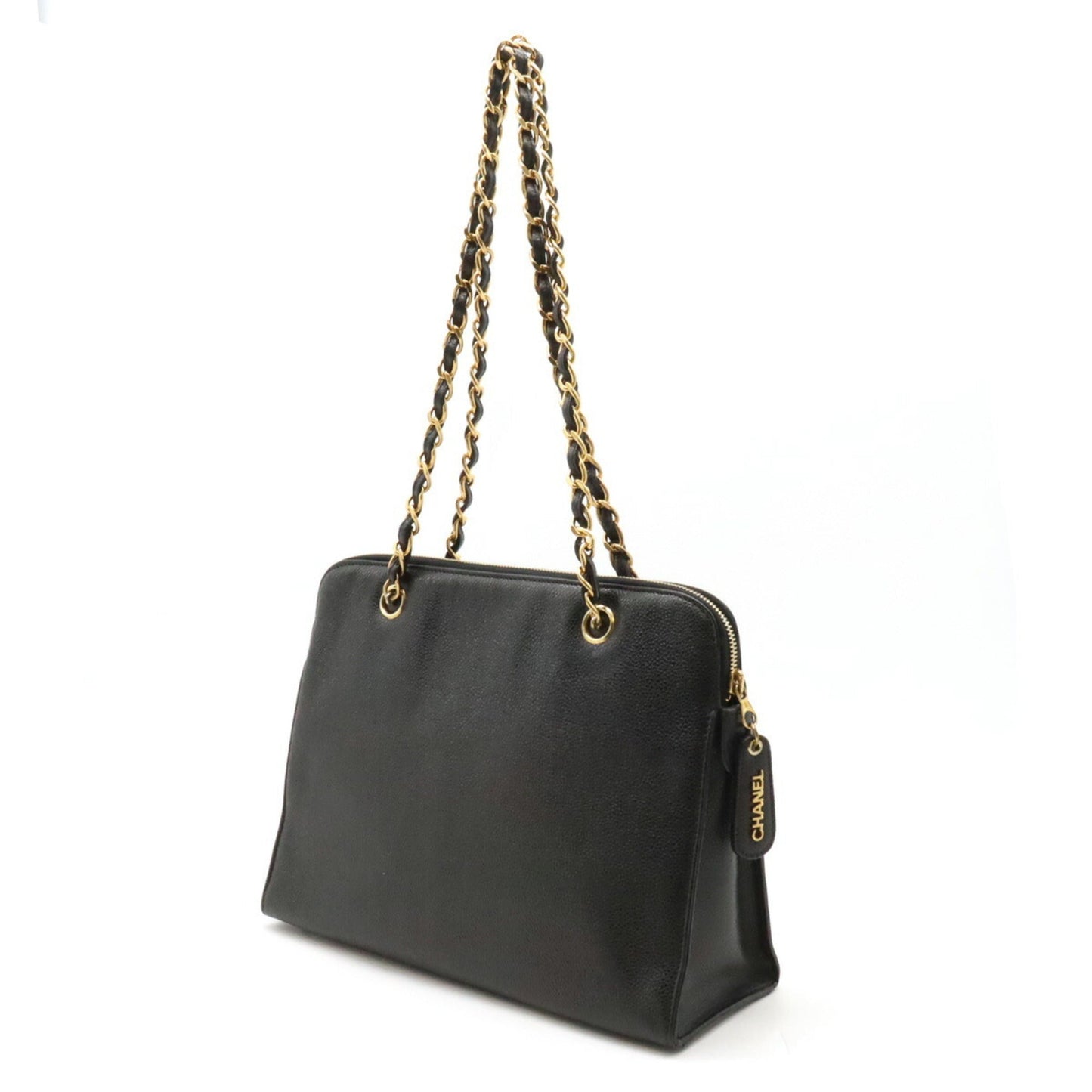 CHANEL Coco Mark Chain Tote Bag Shoulder Caviar Skin Leather Black A08904