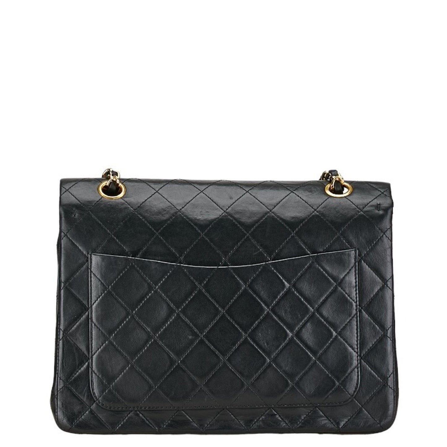 Chanel Matelasse 25 Coco Mark Double Flap Chain Shoulder Bag Black Lambskin Women's CHANEL