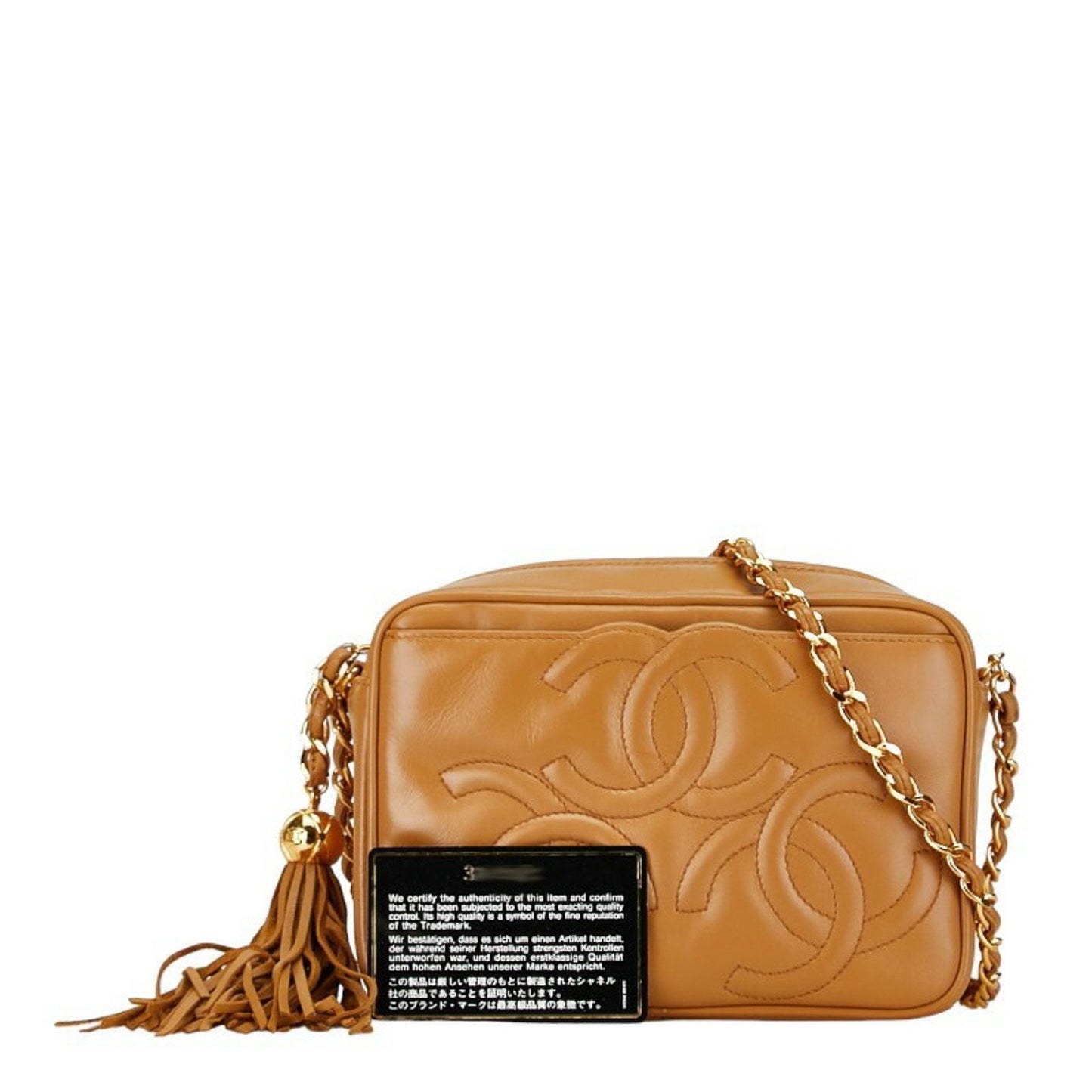 Chanel Triple Coco Mark Shoulder Bag Camel Brown Gold Leather Women's CHANEL