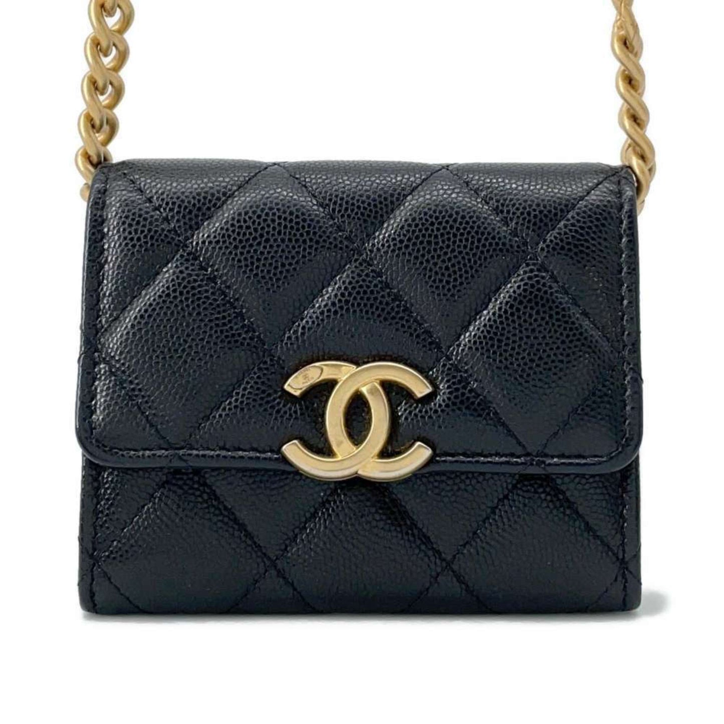 Chanel Chain Wallet Wallet/Coin Case Matelasse Coco Mark Caviar Skin CHANEL Business Card Holder/Card Black