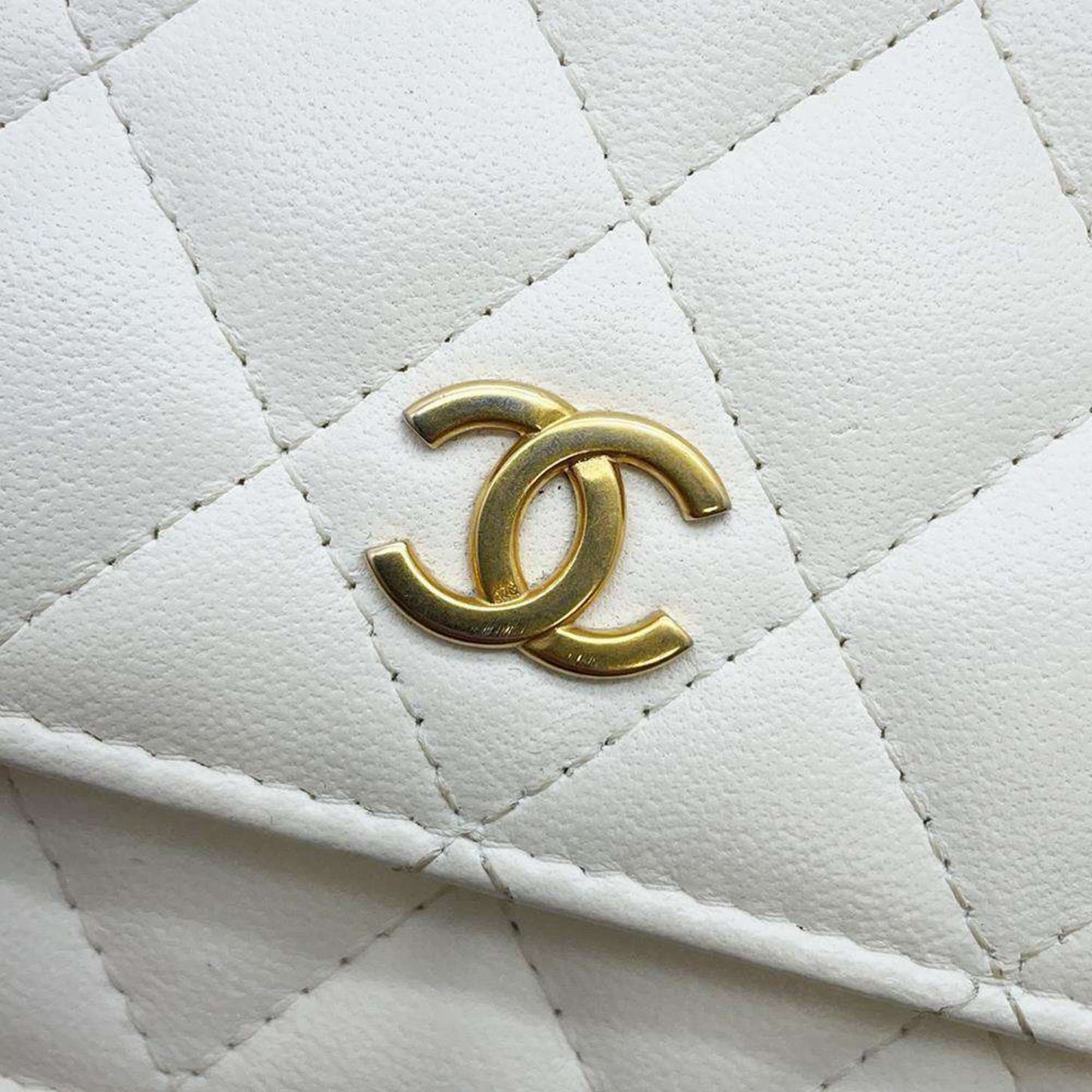 Chanel Chain Wallet Matelasse Frill Coco Mark Lambskin CHANEL White