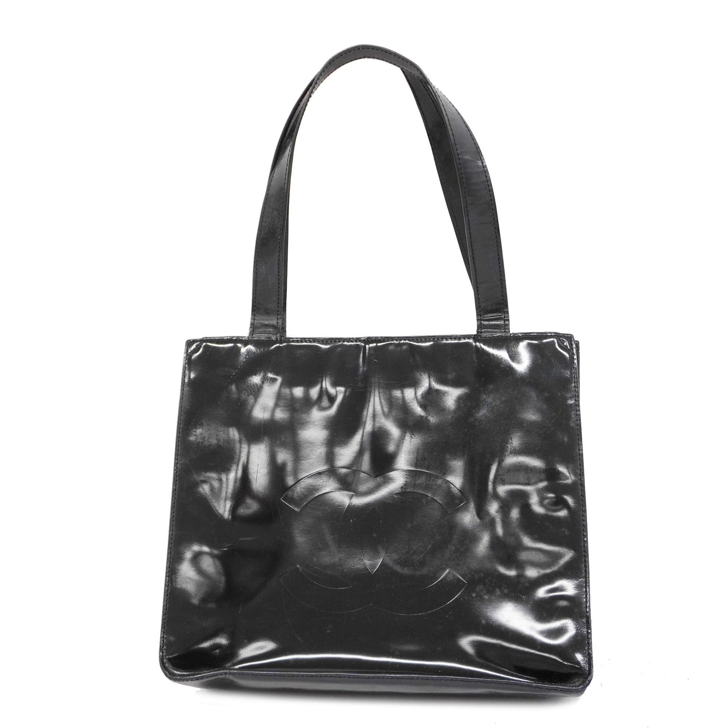 Chanel[3cc2423]Auth  Tote Bag patent leather black silver metal