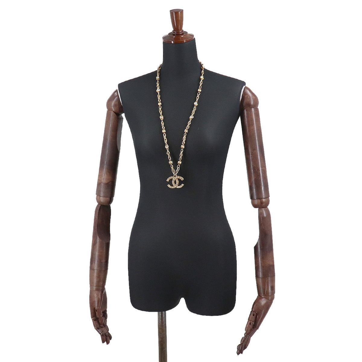 Chanel rhinestone here mark long necklace gold vintage accessories Vintage Necklace